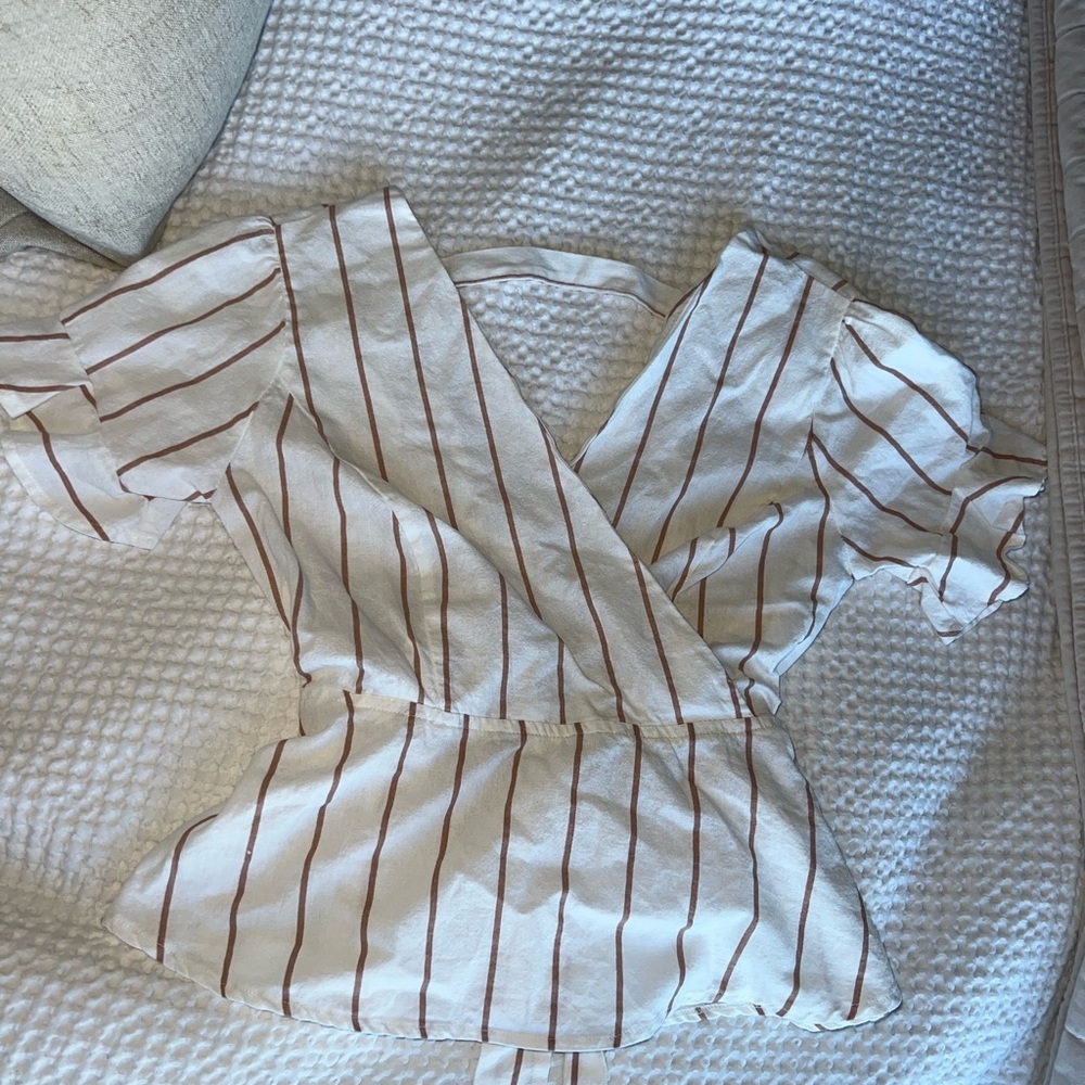 American Threads White and Brown Striped Top